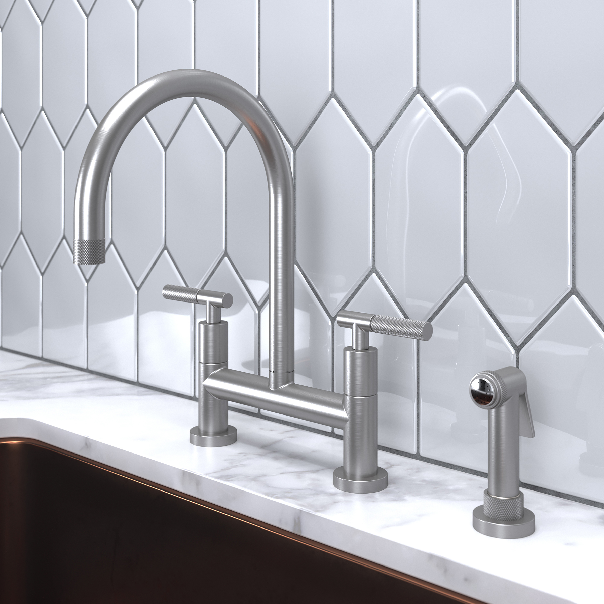 Muncy - Kitchen Bridge Faucet with Side Spray - Polished Chrome